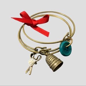 Unique Bangle Bracelet Trio with Seamstress Charms -Set of 3 Bangles